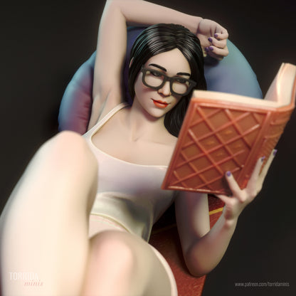 Reading Girl Moon Pinup Figurine